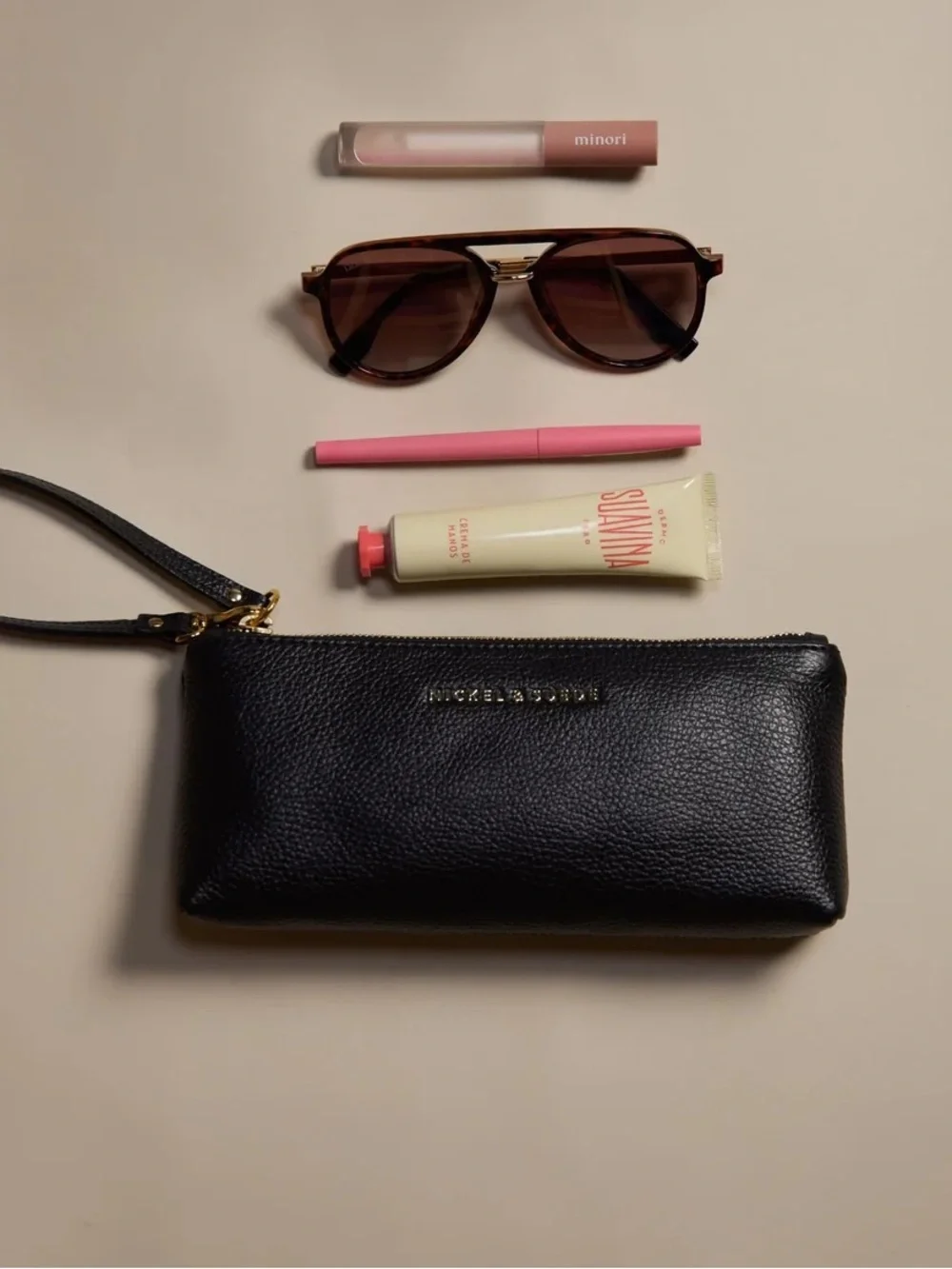 NWOT Nickel & Suede Black Leather Wristlet Clutch